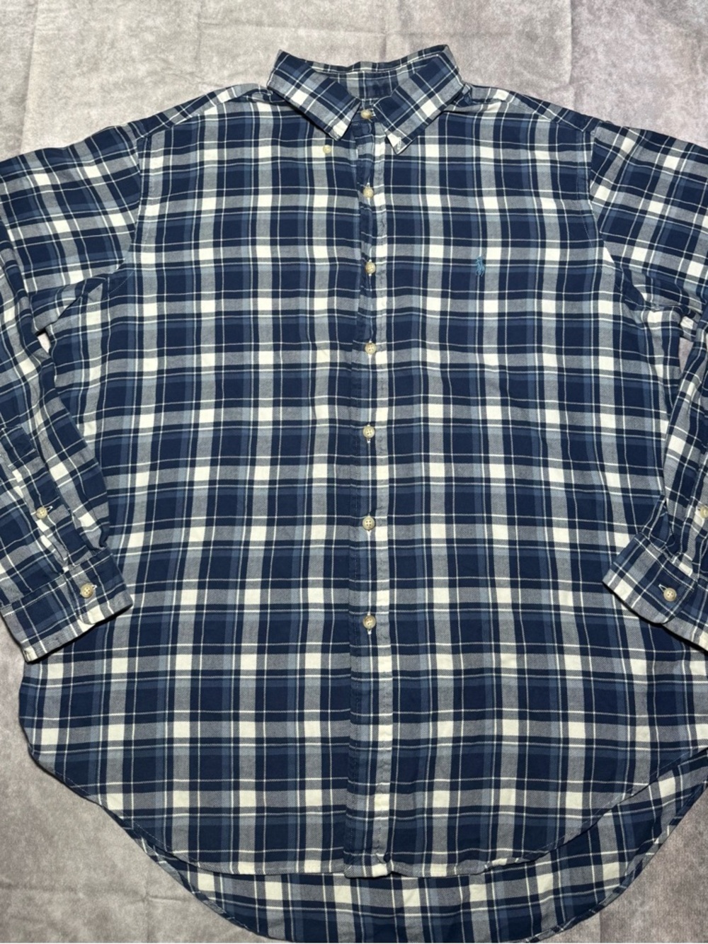 Ralph Lauren Navy and White Plaid Button-Down Shirt